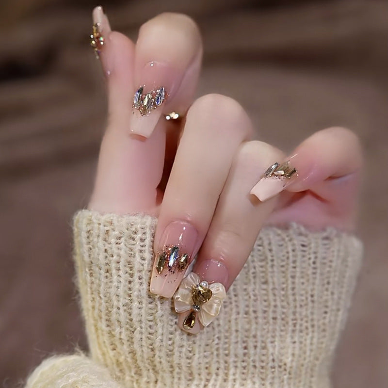Wear Nail Milky White Gradient Crooked Peach Heart Nail Sticker