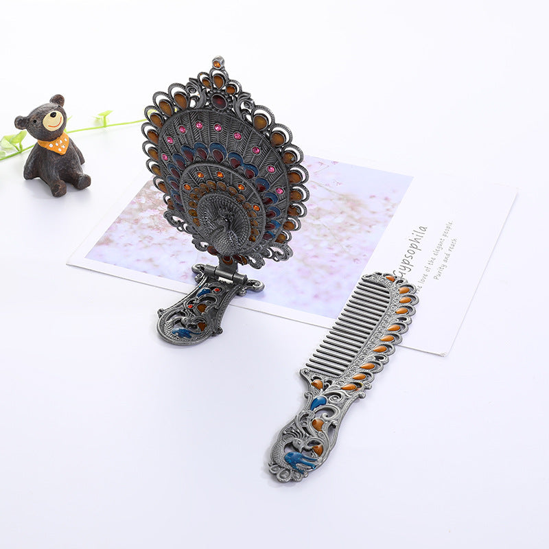 Portable Portable Folding Metal Handle Beauty Comb Mirror