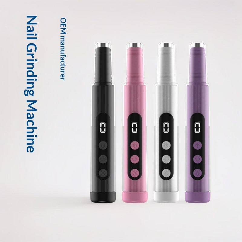 OEM 2-in-1 Electric Nail Grinder With LED Light Handheld Rechargeable Manicure Polishing Machine