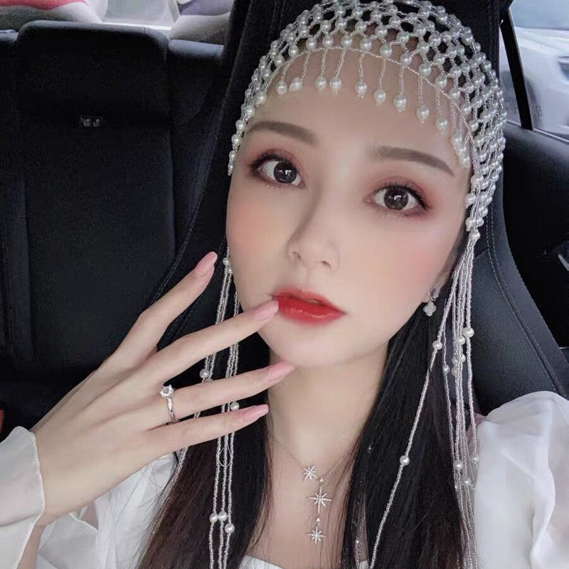 Tassel Pearl Hat Beaded Headwear Photo Accessories