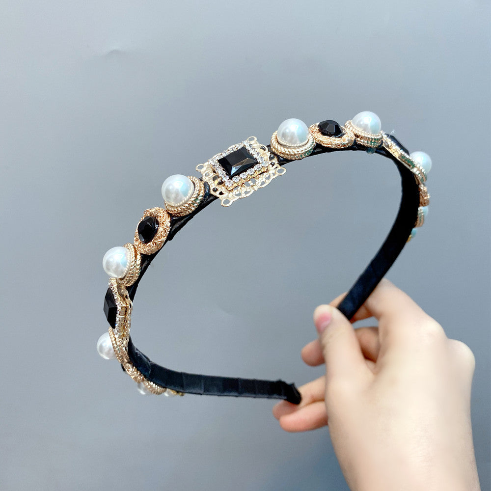 European And American Baroque Headband With Pearls And Diamonds