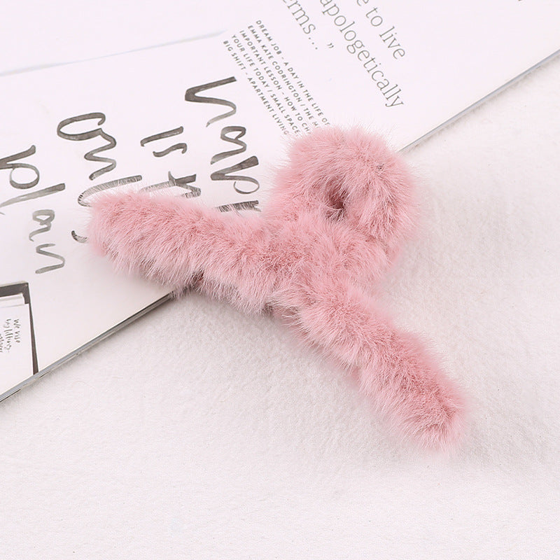 Simple Solid Color Plush Hairpin Women
