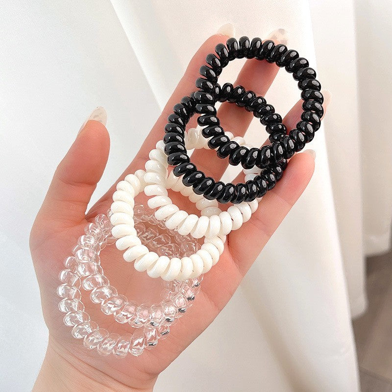 Black Telephone Cord Hair Tie For Women High Elasticity