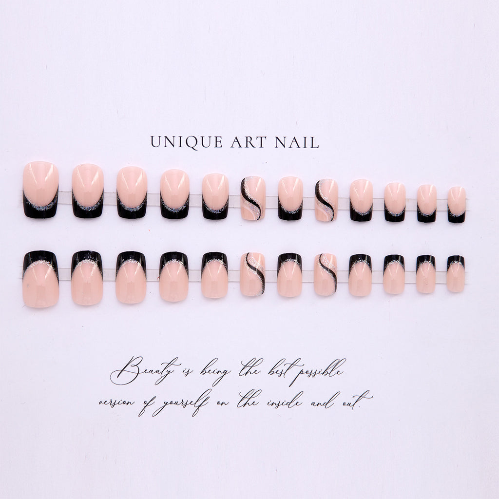 Long Square Black Glitter Lines Nail Art Sticker