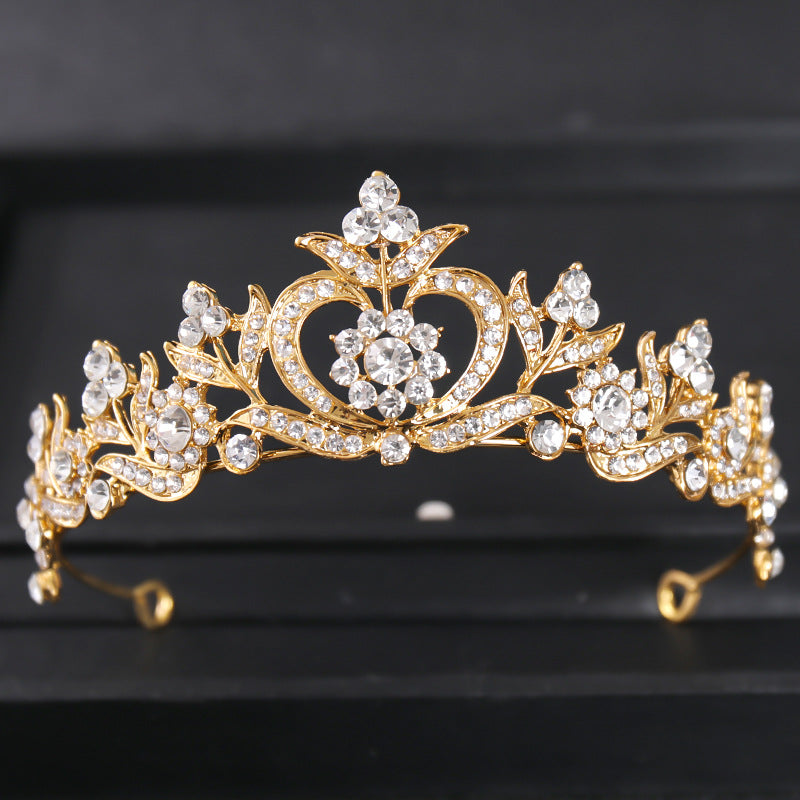 Baroque Bridal European And American Pearl Hair Accessories Alloy Rhinestone Crown