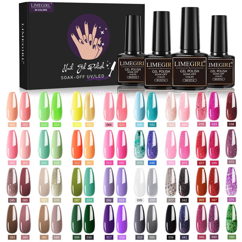 LimeGirl 60 Colors Nail Art Functional Adhesive Set Removable