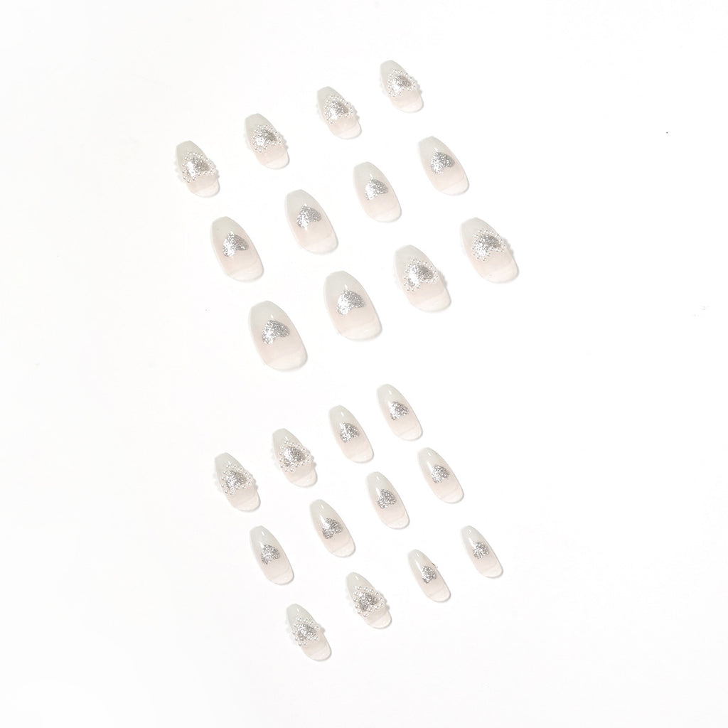 Elegant Gradient Gray Peach Heart Pearl Wear Finished Nail Beauty Removable Nail Tip