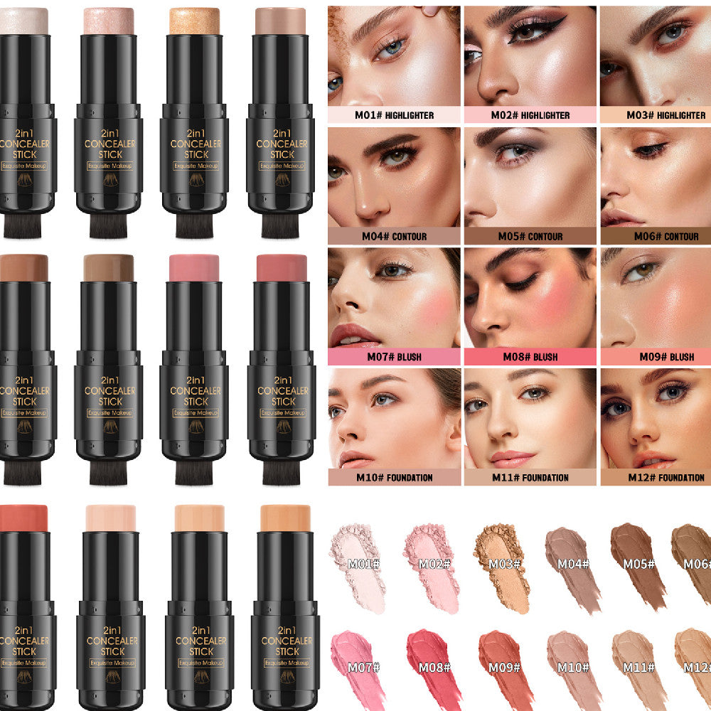Hellokiss Highlight Blush Double-headed Contour Stick With Brush