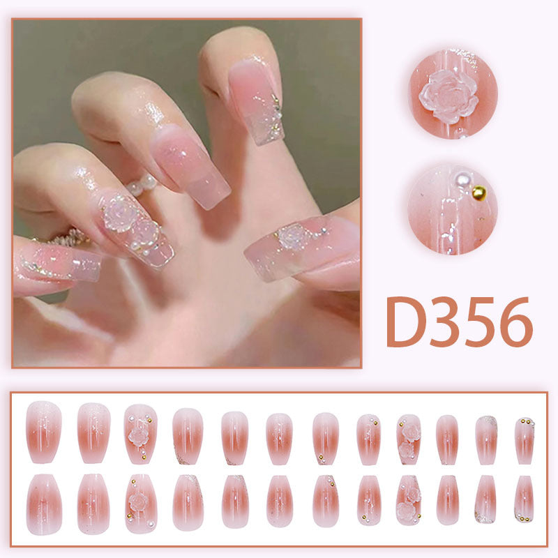 D356 Gentle Style Nail Tips Three-dimensional Camellia Blush Blooming