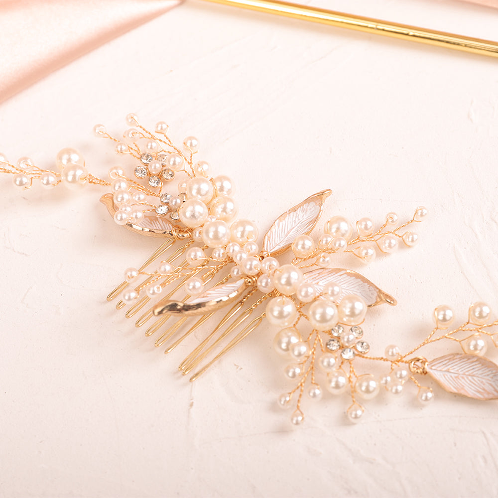 Pearl Leaf Hair Comb Insert Comb Accessories