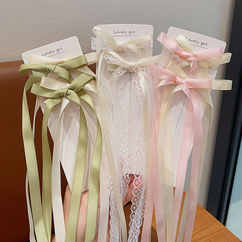 Ribbon Bowknot Long Girl Princess Braided Hairpin