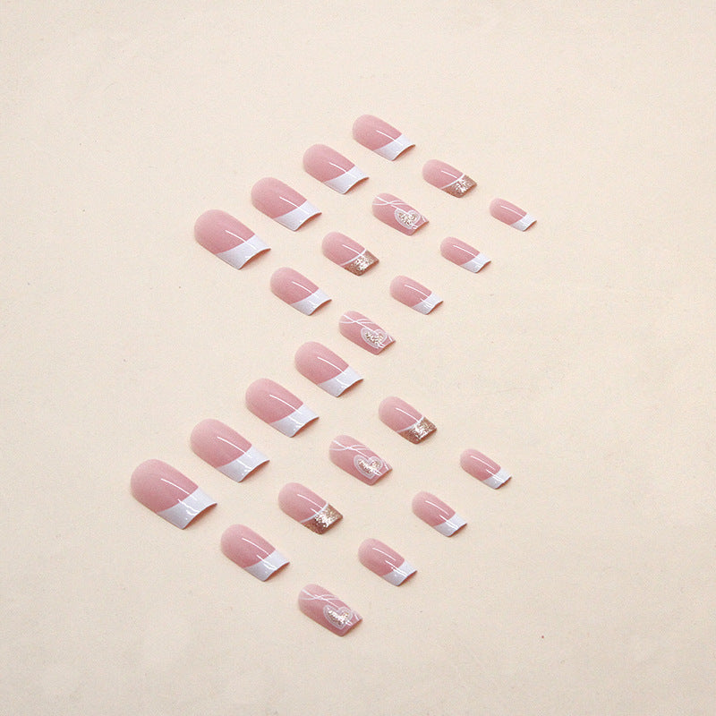 Hot Girl Wearing Nail  Sweet Cool Heart French Shiny