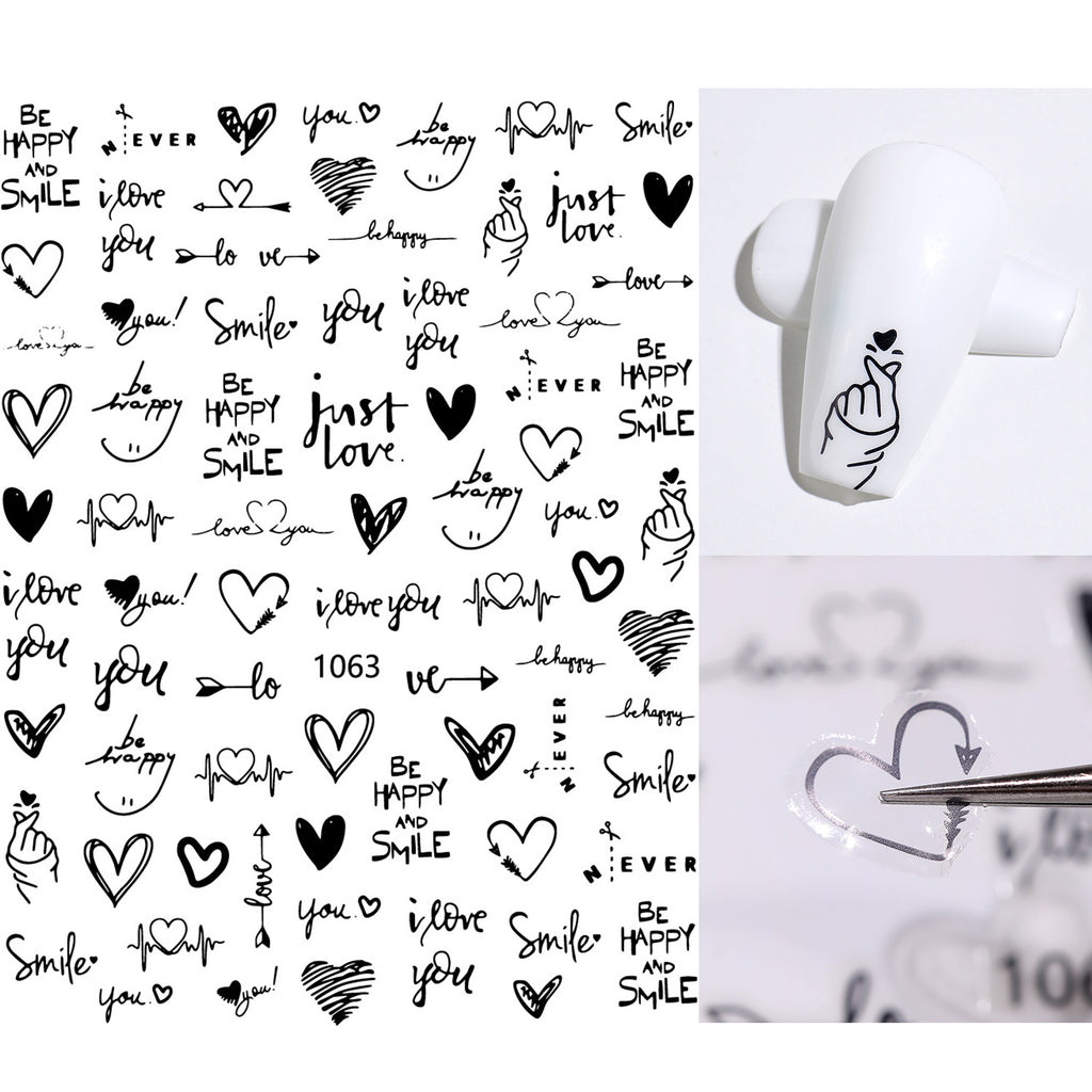 Love Heart English Letter Nail Sticker