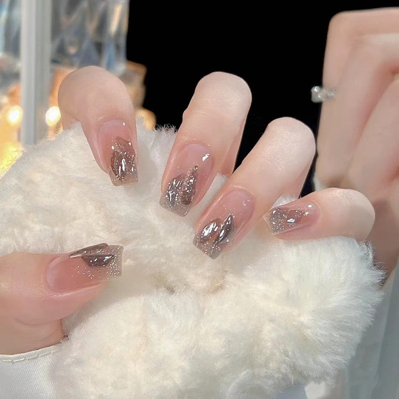 Wear Nail Milky White Gradient Crooked Peach Heart Nail Sticker