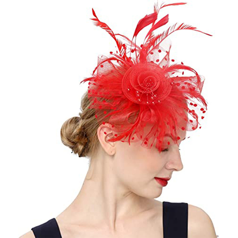Feather Bride Hair Ornament Mesh Hat Combination Hairpin