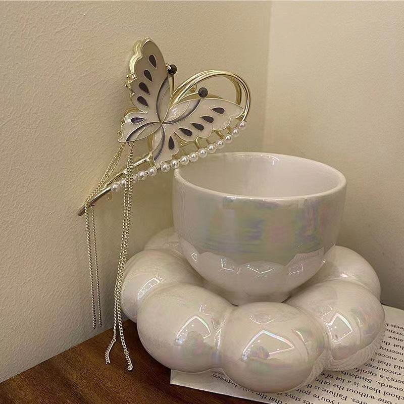 Women's Summer Headwear Tassel Butterfly Pearl Grab Clip