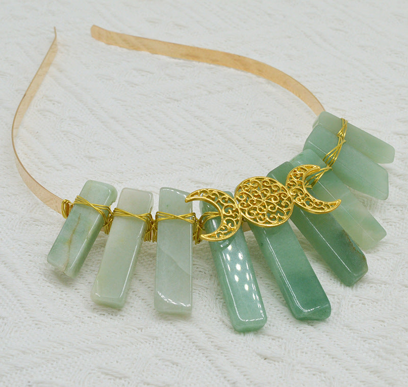 Natural Crystal Triple Golden Moon Headband