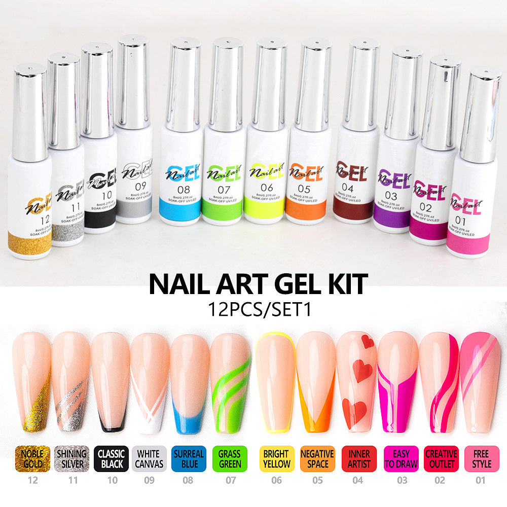 Nail Art Manicure Drawing Phototherapy Painted Glue 3D Spray Paint Gel 12 Color Set Box