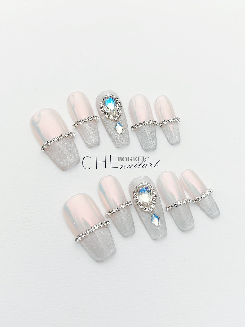 Chebogeel Aurora Cherry Blossom Spring And Summer French Blush Gradient Cat Eye Simple White High-grade Handmade Manicure Wear Gentle