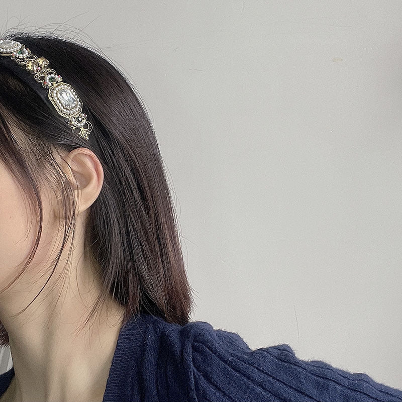 Fashion Pearl Inlaid Female Geometric Diamond Headband