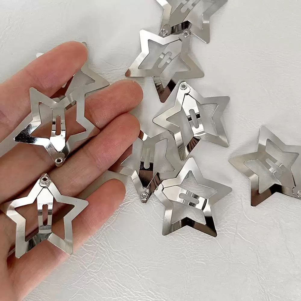 Golden Five-pointed Star Hair Clip Silver Side-swept Bangs For Women