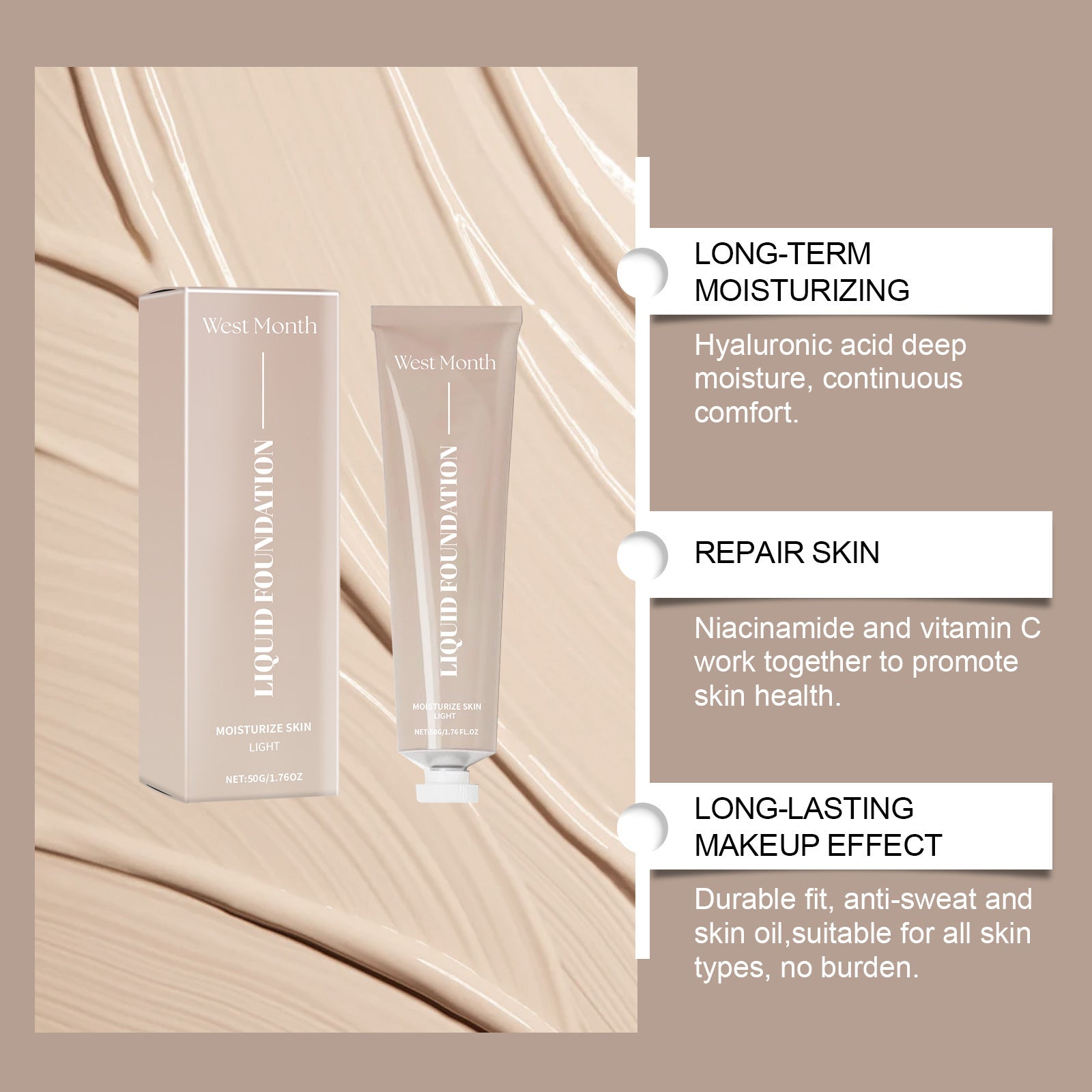 Moisturizing Liquid Foundation Long Lasting Smear-proof Makeup
