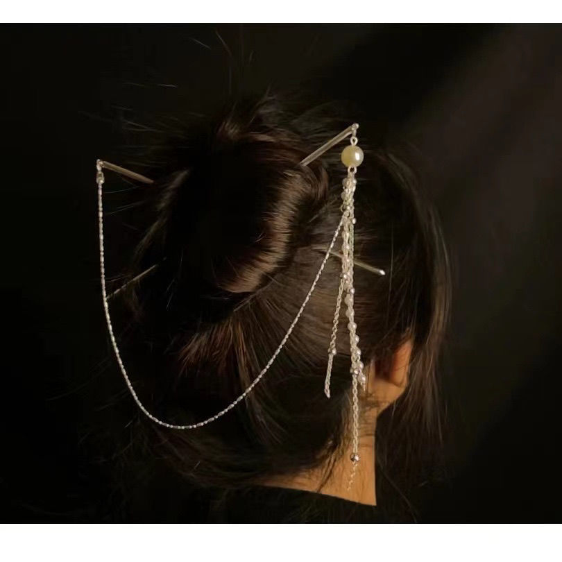 Double Hairpin Alloy Solid Color Hanfu Headdress Female