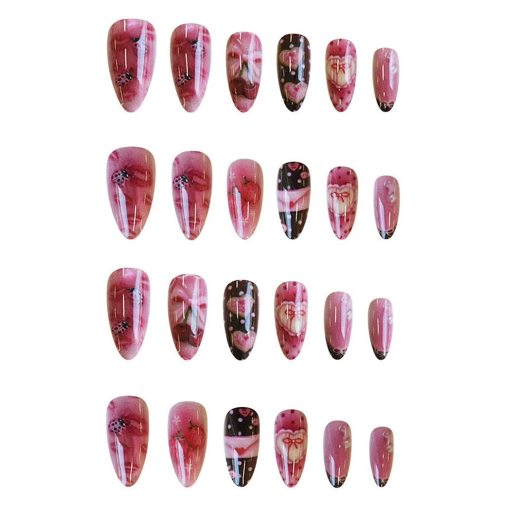 Sweet Heart-Shaped Strawberry Polka-Dot Envelope Wearable Nail Tips