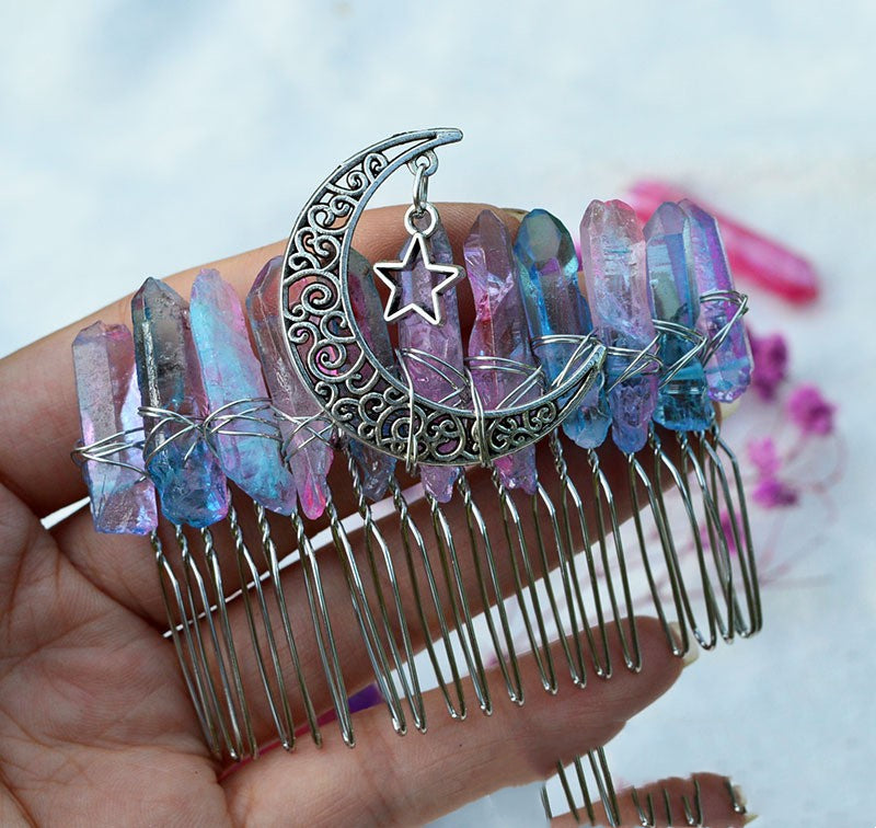 Premium Handmade Crown Moon Hollow Star Hair Comb