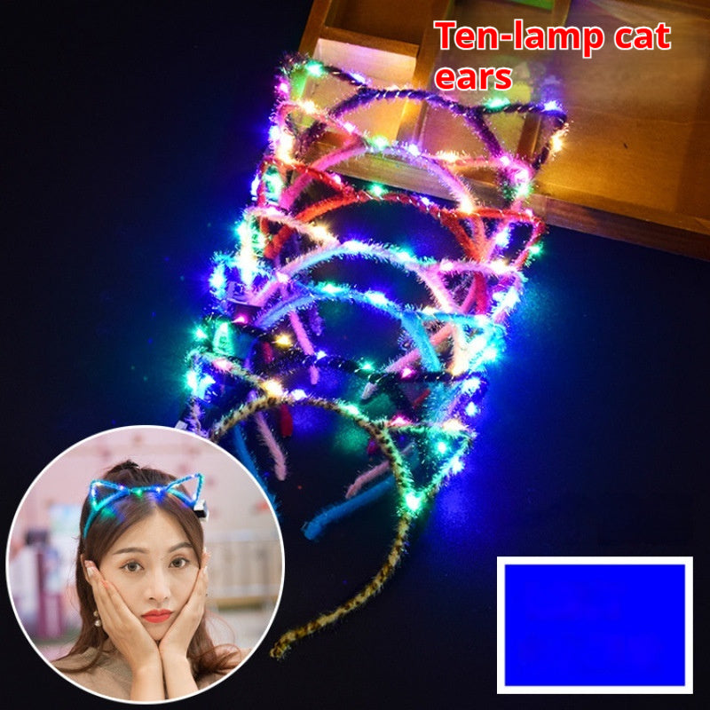 Glowing Headdress Antlers Headband Rabbit Ear Garland With Light