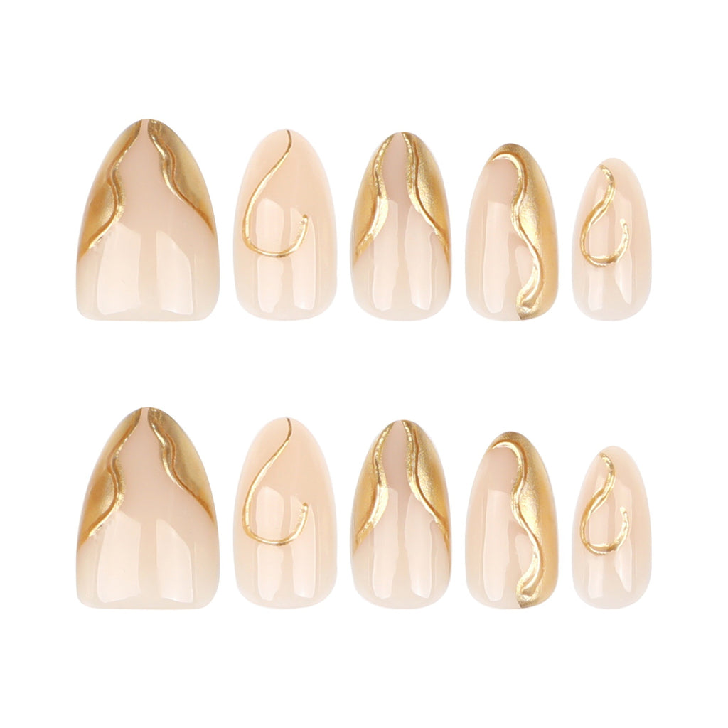3D Gold Irregular Nail Art Fake Nails Short Style
