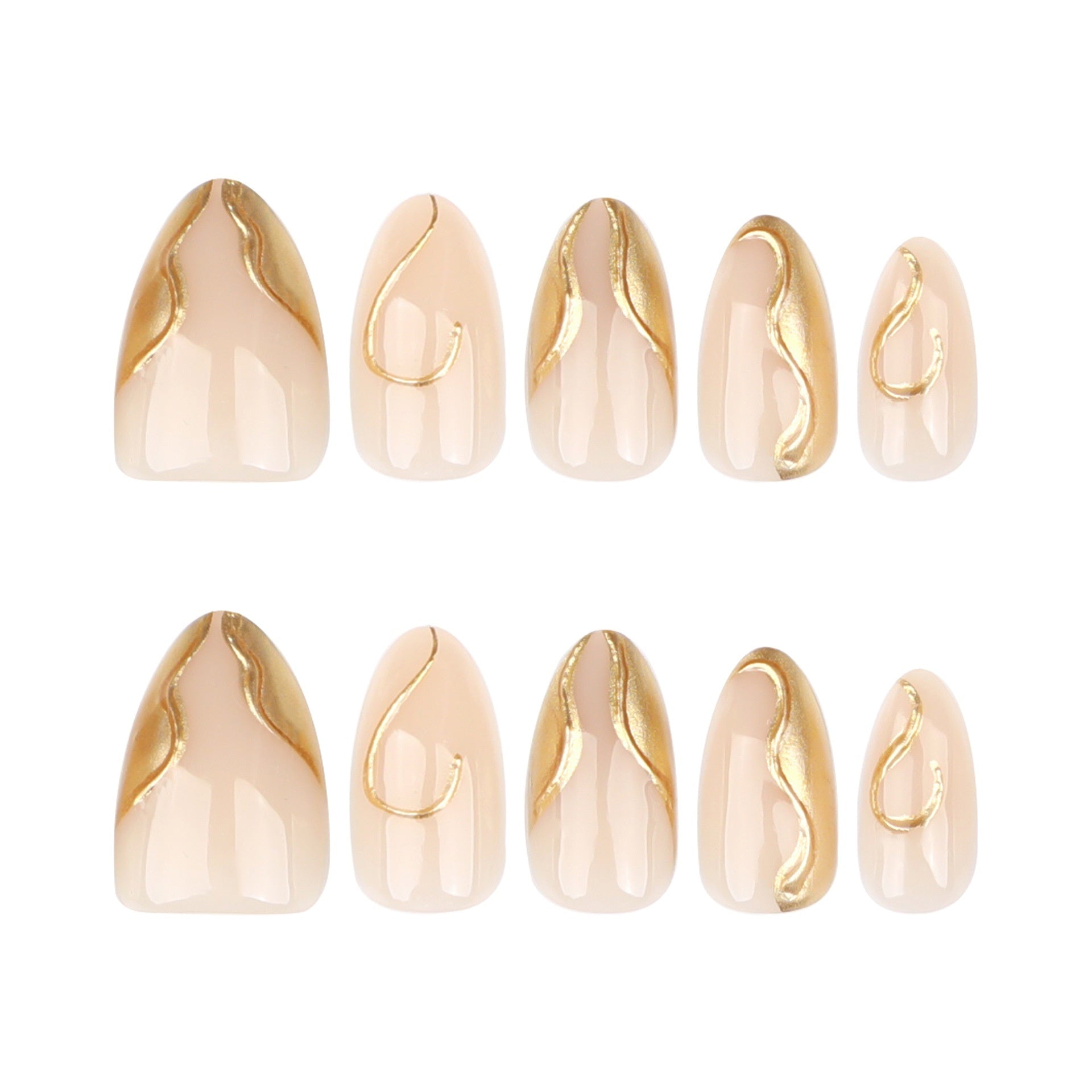 3D Gold Irregular Nail Art Fake Nails Short Style