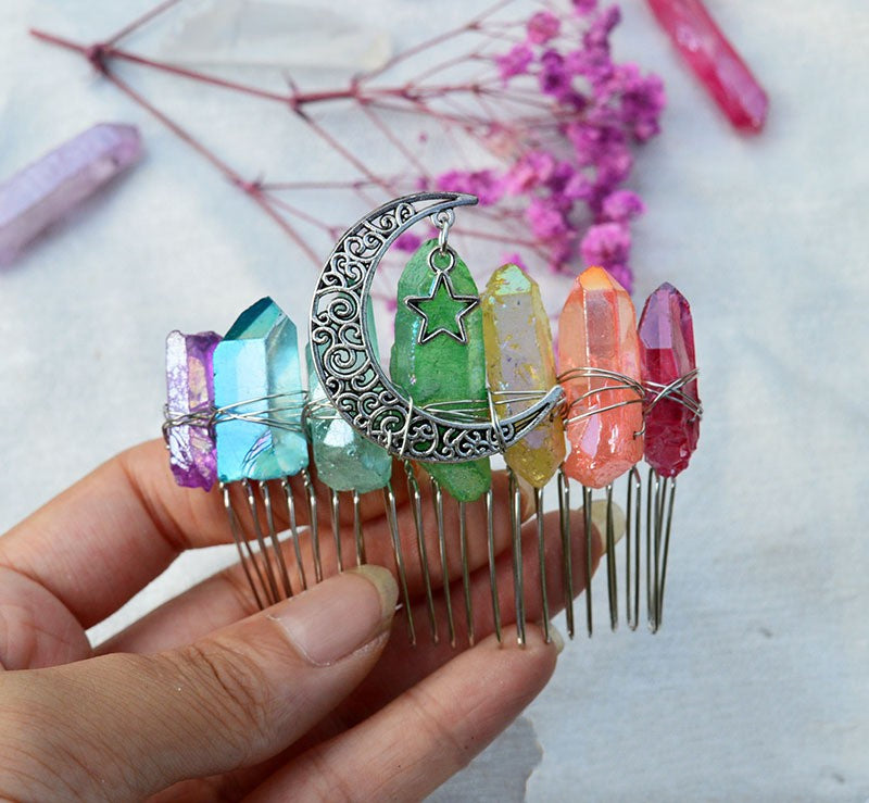 Premium Handmade Crown Moon Hollow Star Hair Comb