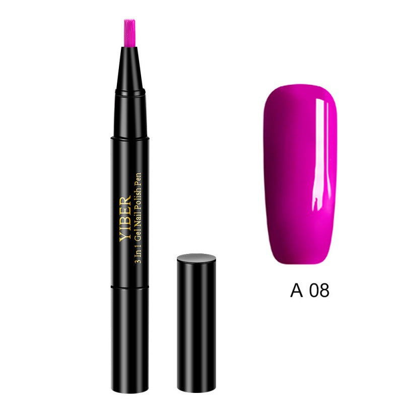 Yiber 5pcs Nail Polish Pen 3 In 1 One Step Glue Pen Multicolor