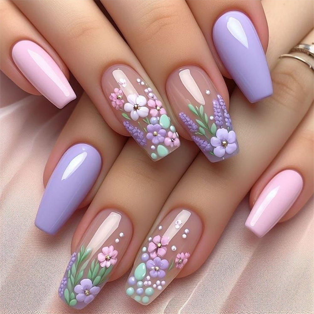 Wonderful Embossed Flower Fake Nail Tip