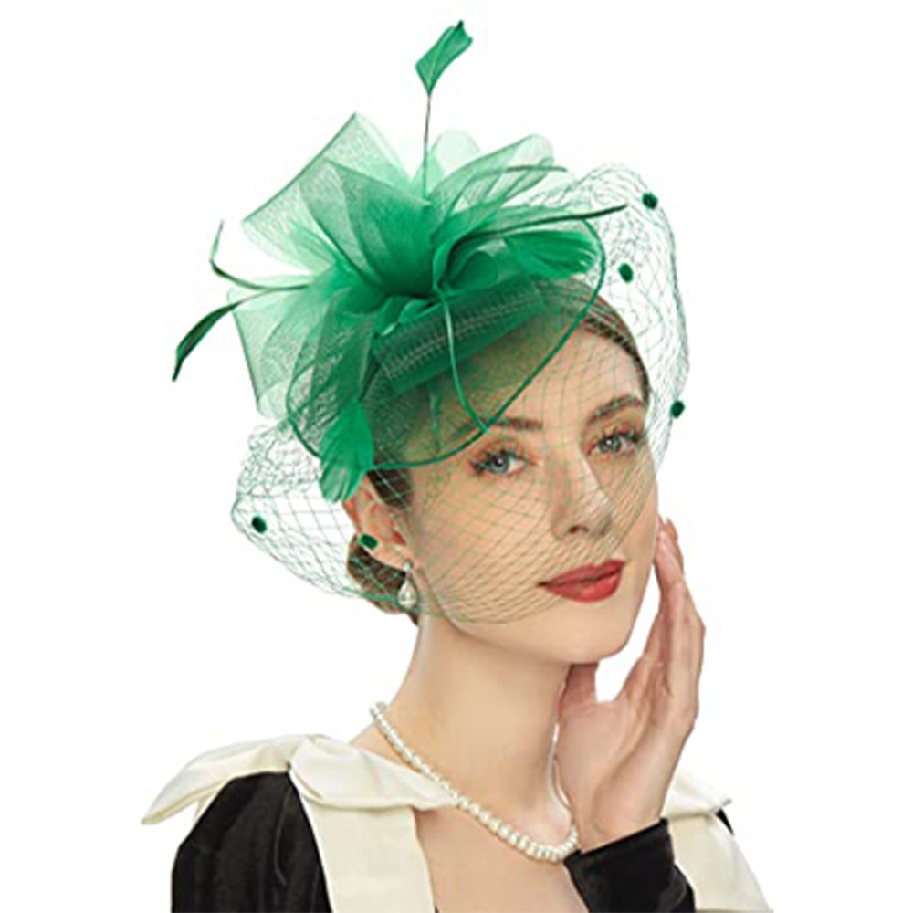 Feather Bride Hair Ornament Mesh Hat Combination Hairpin