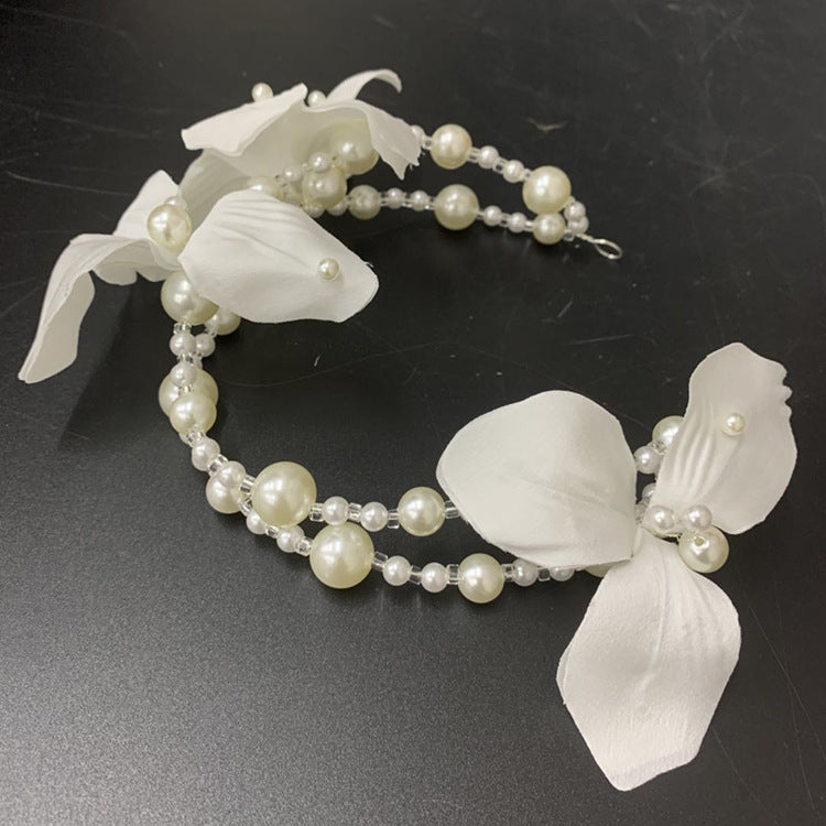 White Flower Handmade Beaded Hair Hoop