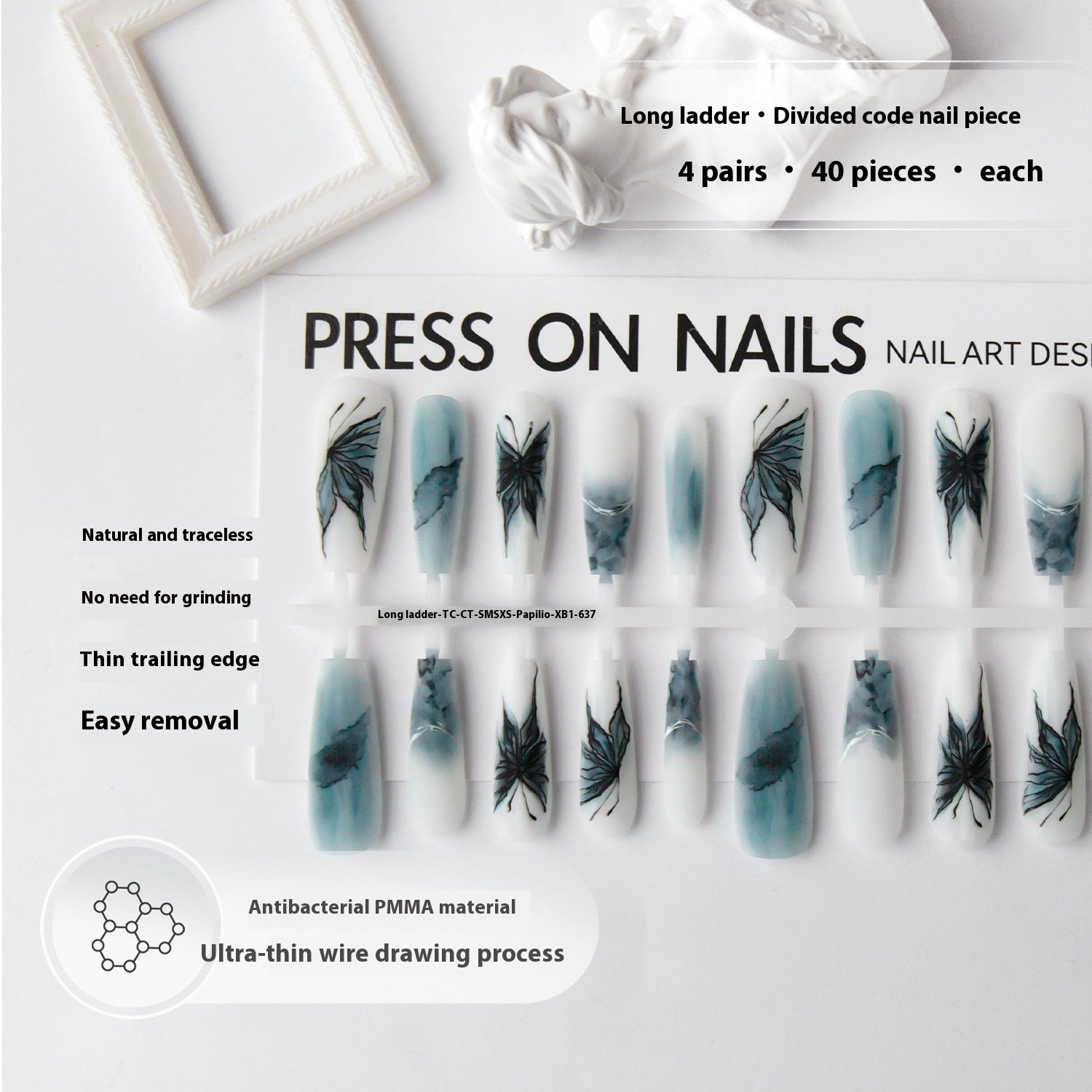 Press On Nails Ancient Style New Chinese Style Wear Nail Tip French Autumn And Winter Background Color