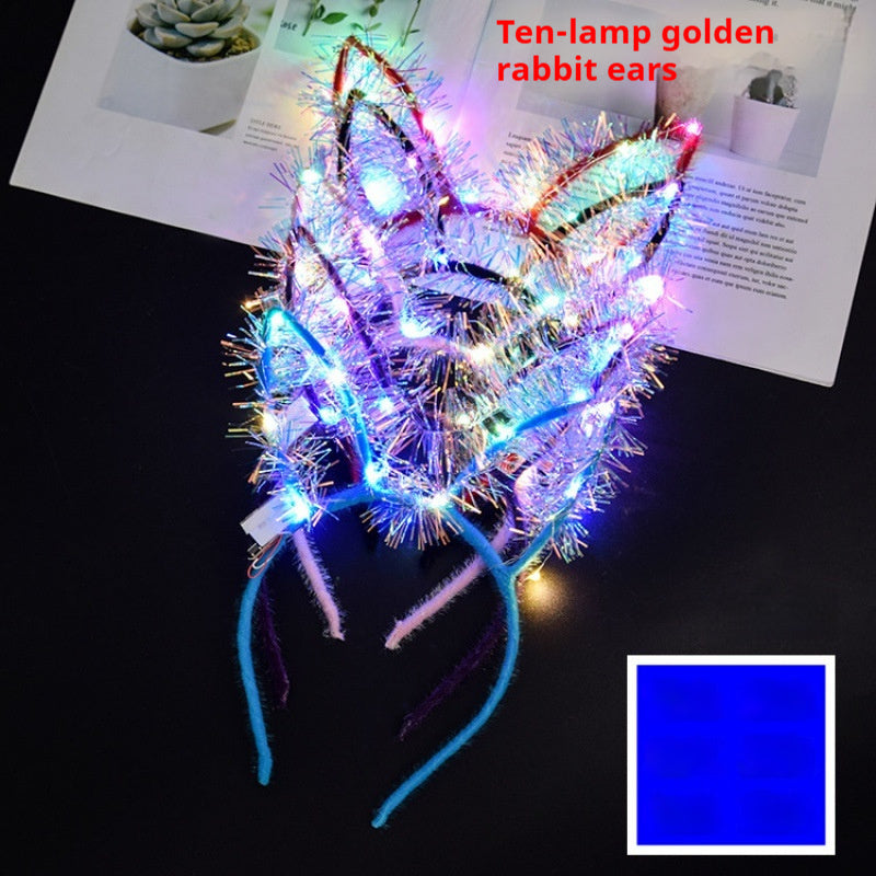 Glowing Headdress Antlers Headband Rabbit Ear Garland With Light
