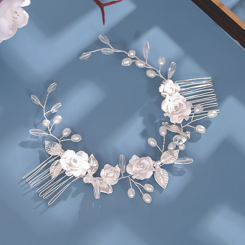 Hanfu Back-pressed Hair Accessories Handmade Soft Pottery Flower Insert Comb