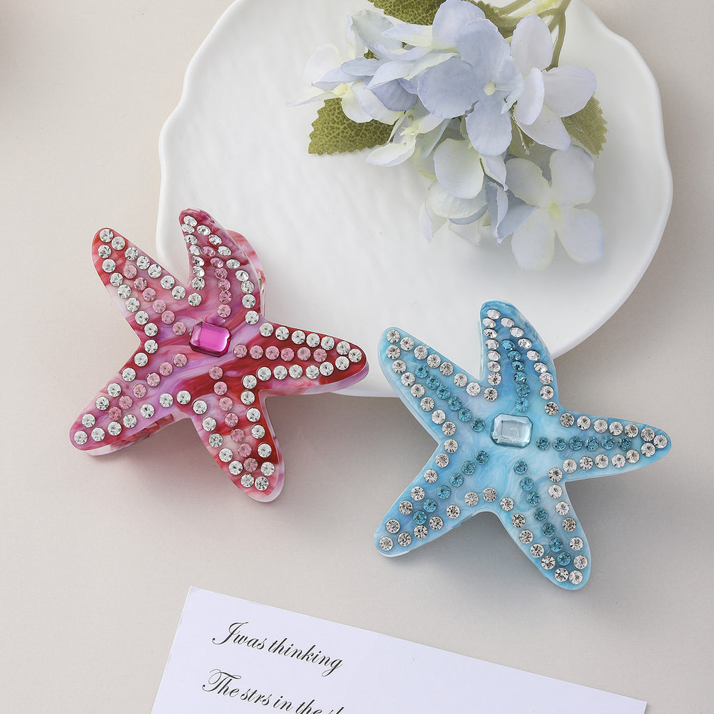 Starfish Diamond Encrusted Blue-pink Hairpin