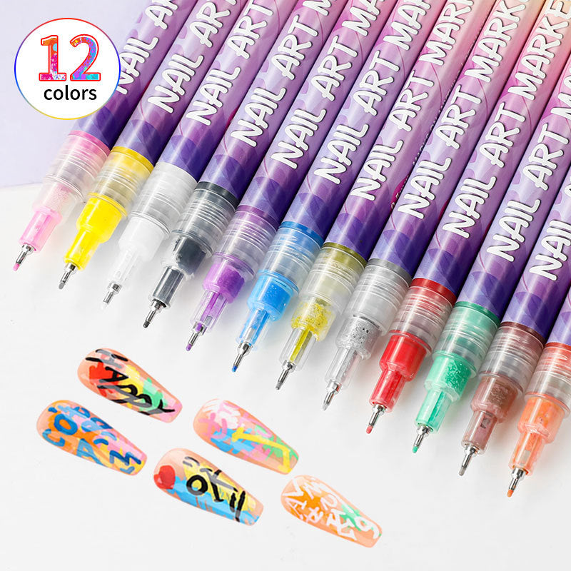 Nails Art Marker Graffiti Pen 12 Colors Acrylic Paint Painted