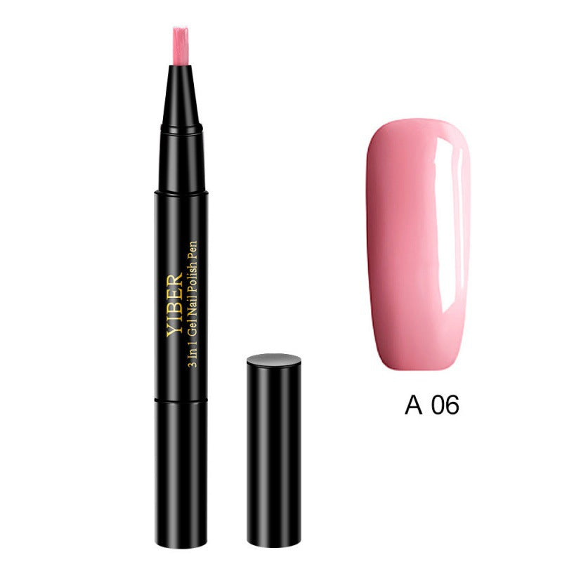 Yiber 5pcs Nail Polish Pen 3 In 1 One Step Glue Pen Multicolor