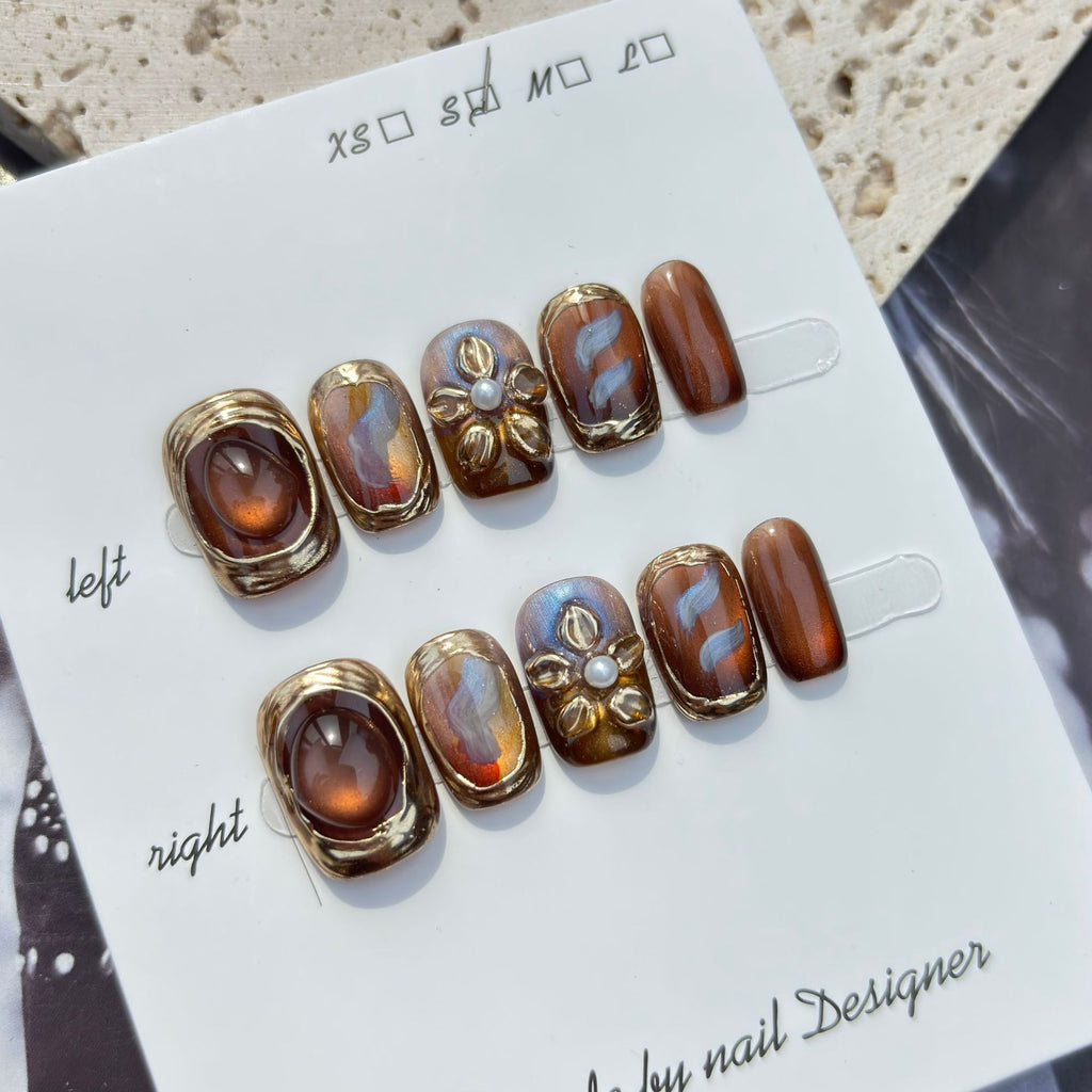 Handmade Floral Rose Gold Nail Art