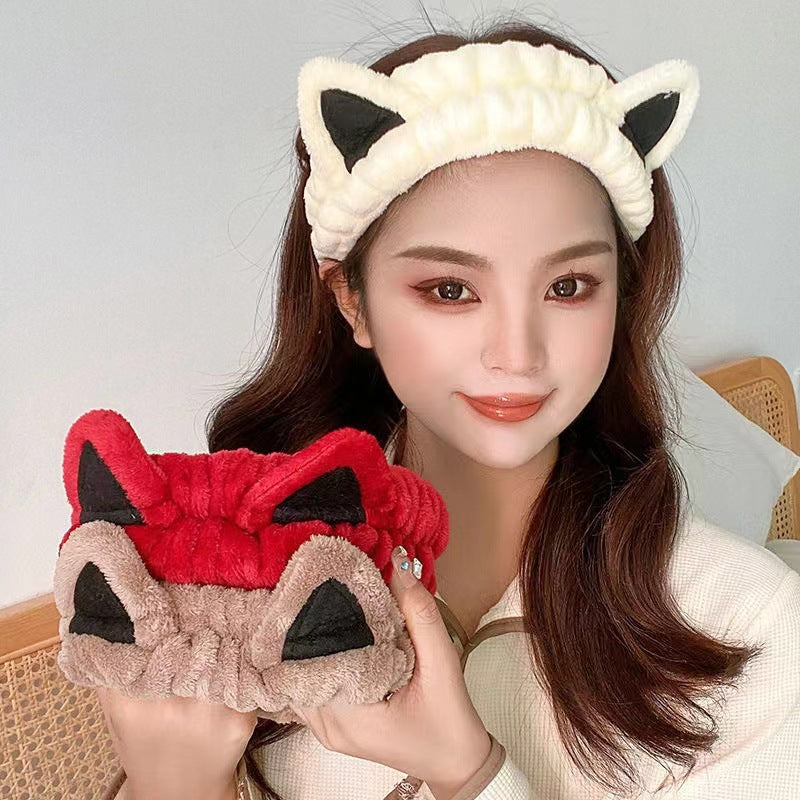 Cat Ears Headband Women's Face Wash Mask Headband