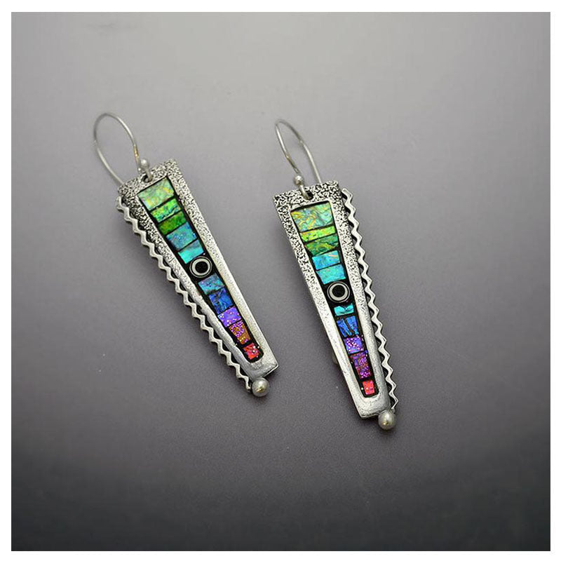 Retro Long Comb Tooth Abstract Rainbow Earrings European And American Fashion Zigzag Resin Earrings