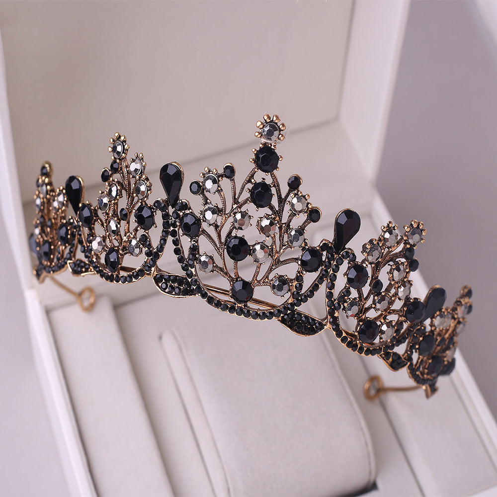Baroque Vintage Black Rhinestone Crown Bridal Tiara