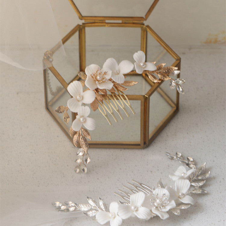 Ceramic Flower Simple Bridal Headdress Hair Comb