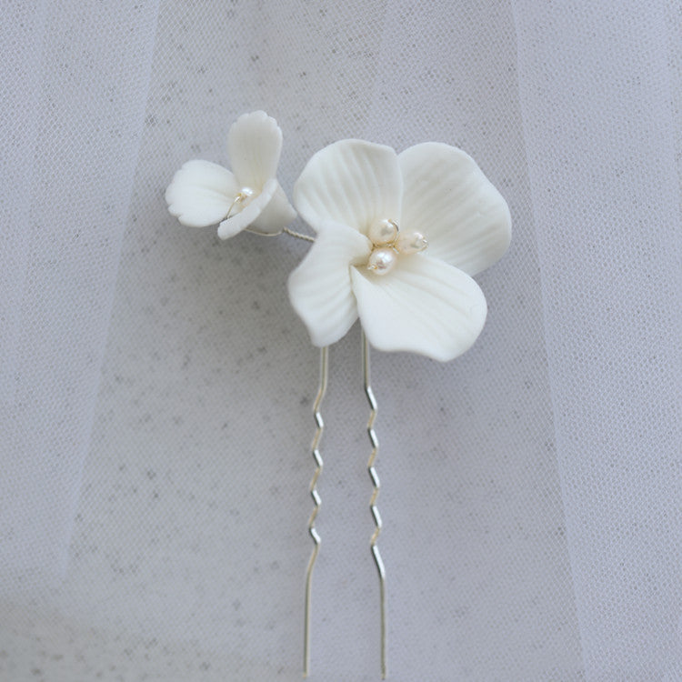 White Ceramic Flower Hair Fork Simple Big Flower
