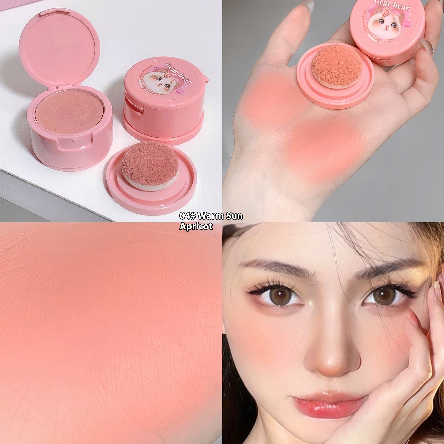 Gege Bear With Powder Puff Cushion Blush White Matte Nude Makeup